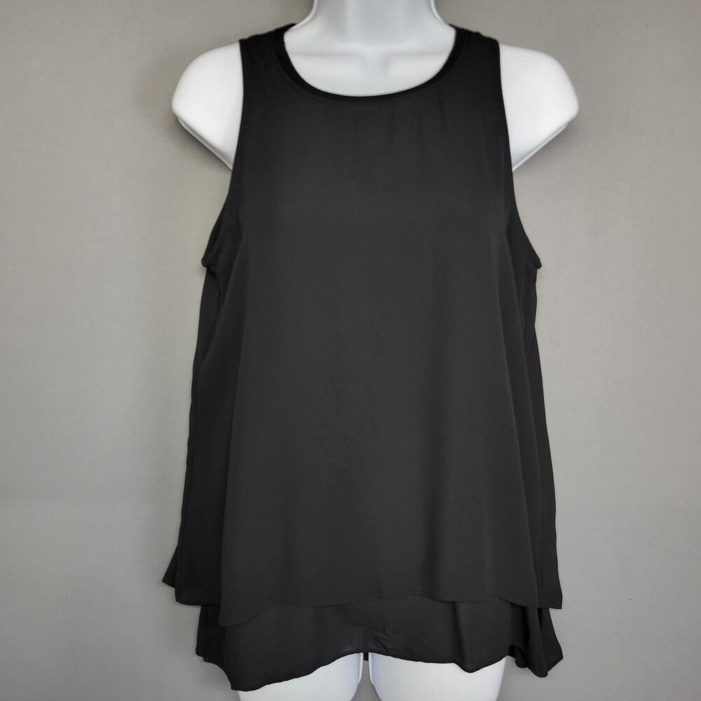 Dalia Top Womens Small Black Sleeveless Layered‎ Blouse Tank Dressy